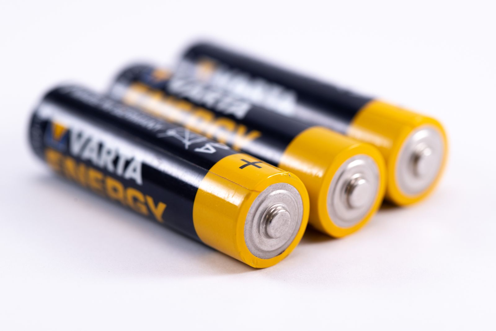 Alkaline batteries on a white surface