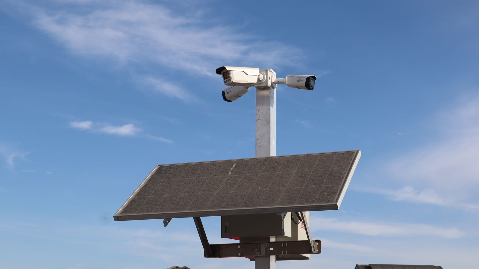 Solar surveillance camera outdoors