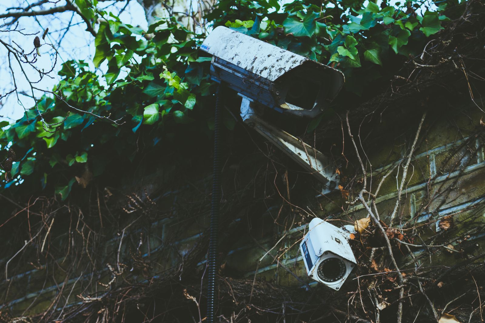 Outdoor CCTV camera on brick wall